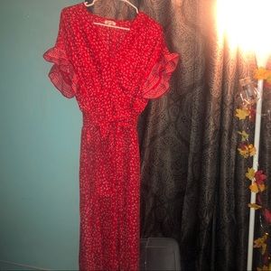 Max Studio Cap Sleeve Red Maxi Floral Dress Large